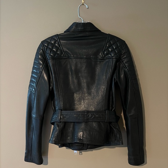💥SOLD💥 All Saints BRYDEN Belted Black Leather Moto Jacket UK 10 / US 6 - Picture 3 of 5